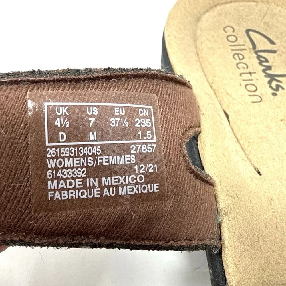 Clarks Collection Laurieann Dee Leather Sandals Womens Sz 7 Strappy Low Wedge